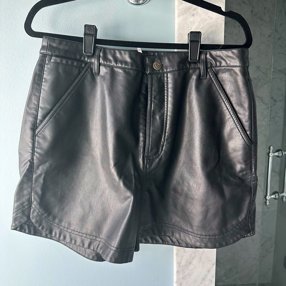 Free People high waist black faux leather shorts size 14